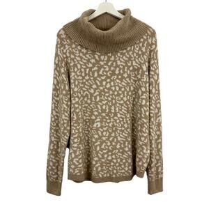 Rachel Zoe Women’s Tan White Animal Printed Soft Cowl Neck Sweater Size L